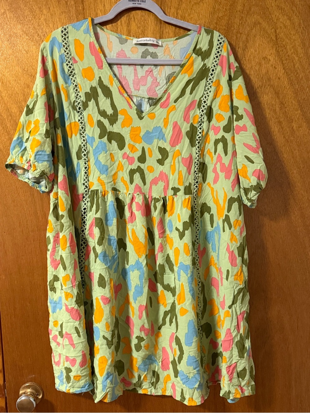 Babydoll Mini Dress in Pastel Leopard Print - Green/Multi